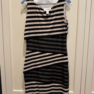 Black and Cream Striped Dress by Joseph Ribkoff